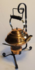 Vintage Copper   Brass Tea Pot   Kettle With Wrought Iron Stand   Chafing Dish