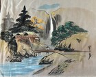 Japanese Landscape Watercolor Paintings On Silk  Set Of 3