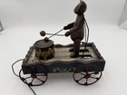 Vintage Drumming Bear Pull Toy - Along Wooden Wagon Toy Americana 