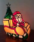 Santa Claus And Sleigh Tiffany Style Stained Glass Accent Lamp Display 10  Tall