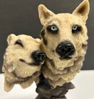 Wolf Head Twohead Blue Eyes Wolf Bust Resin 9  Statue With Wooden Base 3d