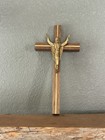 Vintage Brass Resurrected Jesus Wall Crucifix Wood Inlay Catholic Cross 12   