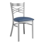  10 Pack  Cross Back Clear Coat Metal Restaurant Chair With Navy Vinyl Seat