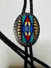 Vintage Turquoise Zuni Native America Inlay Bolo Tie