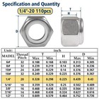 110pcs 1 4 -20 Stainless Steel Nylock Lock Nuts Nylon Insert Locking Nuts