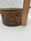 Vintage Hammered Copper Engraved Floral Cooking Pot Double Brass Handles 