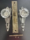 Antique Victorian Brass Mortise Lock Set W glass Door Knobs Hardware Salvage