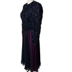 Stephan Caras Dress Vintage Womens Size 8 Black Lace Chiffon Metallic Midi Retro