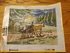 Vtg P535 Brunswick Needlepoint Screen Stamped Canvas Man In Horse Drawn Wagon