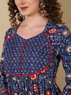 Indian Women Blue Ethnic Motifs Rayon Printed Anarkali Flared Long Dress Kurta