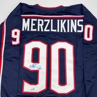 Autographed signed Elvis Merzlikins Columbus Blue Hockey Jersey Beckett Bas Coa