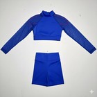 Cs Theatricals Blue Mesh Long Sleeve Crop Top High Rise Dance Shorts Set Nwt