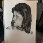 Vtg Original Charcoal Drawing Portrait Of Women In Art Sketch 17x12      Print 