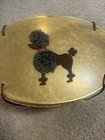 Vtg 1950s Princess Sewing Basket Purse Gold Wicker Black Felted Poodle 12x8x8   