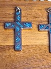 Vtg Sterling Silver Navajo Southwestern Crushed Turquoise Cross Pendant 