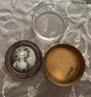 Early 1900   s Vintage Brass Metal  Powder Jewelry Trinket Box  Lid And Insert