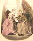 1846  Hand Colored Print  Columbian Magazine  Le Follet  Ladies Reading Magazine