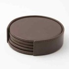 Box Of 48 Chocolate Brown Leather Coaster Sets  round 