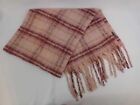 Steve Madden Pink And Burgundy Plaid Fringe Muffler Scarf Super Soft 70x16 5inch