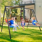Hapfan Swing Sets With 3 Seats Metal Frame Outdoor Toddler Swing Kids Playset