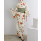 Yukata Summer Kimono Separated Type 4-piece Set Cream Flowers  Japan