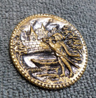 Large Vintage Antique Metal Picture Button Trumpeter At Golden Moonlight Evening