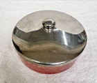 Antique Depression Pink W Chrome Lid Powder Box Etched Flowers 4 1 8 Inch