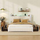 Upholstered Full Queen Bed Frame With 4 Storage Drawers And Led Headboard
