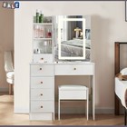 Dressing Table Set With Led Lights Sliding Mirror Vanity Dresser Makeup Desk