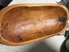 Antique Style Hand Carved Wooden Dough Bowl Signed Blacksmith Patch Primitive