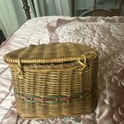 Wicker Basket Set Of 2 Small Oval Beige Country Style With Handles