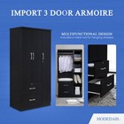 Hodedah Import 3 Door Armoire With Clothing Rod  Shelves  And 2 Drawers  Black