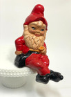 Vintage Gnome Ceramic Statue Hand Painted Art Sitting Gnome Christmas Elf