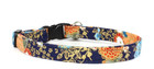 New Handmade Breakaway Safety Cat Collar   Asian Flowers   Navy Blue   Cotton