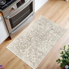 Chic Vintage Beige 2x3 Washable Non-slip Floral Entryway Rug  Soft Faux Wool Mat