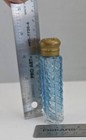 19th C  Antique Victorian Aqua Blue Cut Glass Floral Brass Cap Perfume Bottle
