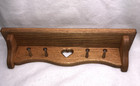 16  Vintage Farmhouse Style Oak Wooden Shelf With Heart Cut Out 4 Pegs 1980 s
