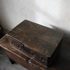 Antique Rare Early 17th Century James I Era Small Oak Bible Box  Original Hinges