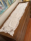 Vintage White Table Runner Lace Crochet Cutwork Embroidered Floral 14x53   