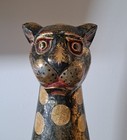 Vintage Hand Carved Painted Wood Folk Art Totem Cat Leopard Statue  20  Tall