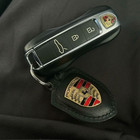 Porsche Keychain Black Genuine Leather Logo     Car Key Ring Gift     Free Delivery