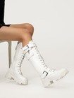 Women Combat Riding Knee High Boots Lace Up Side Zipper Motorcycle Boots