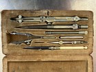 Vintage 7pc Drafting Set In Wood faux Leather Box  Velvet Lining