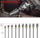Tungsten Carbide Rotary Burr Set 10pcs Double Cut Grinding Head 1 4 In Die Gr 
