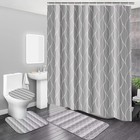 4pcs Grey Shower Curtain Set With Rugs Stripe Bathroom Sets Geometric Wave Li