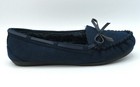 New Women Bow-accent Faux Fur Moccasin Navy