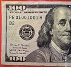 100 Dollar Bill 2017 Fancy Serial Number Pb 01001001 Bill