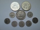      Lot Of 3 Us 1946-1968 Half Dollar Silver Coins   7- Dimes   1 Troy Oz Silver 