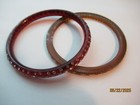Vintage Red   Gold Rhinestone Lucite Bangle Bracelet Set