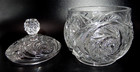 Vintage American Brilliant Pinwheel Pattern Period Cut Glass Jar   Matching Lid